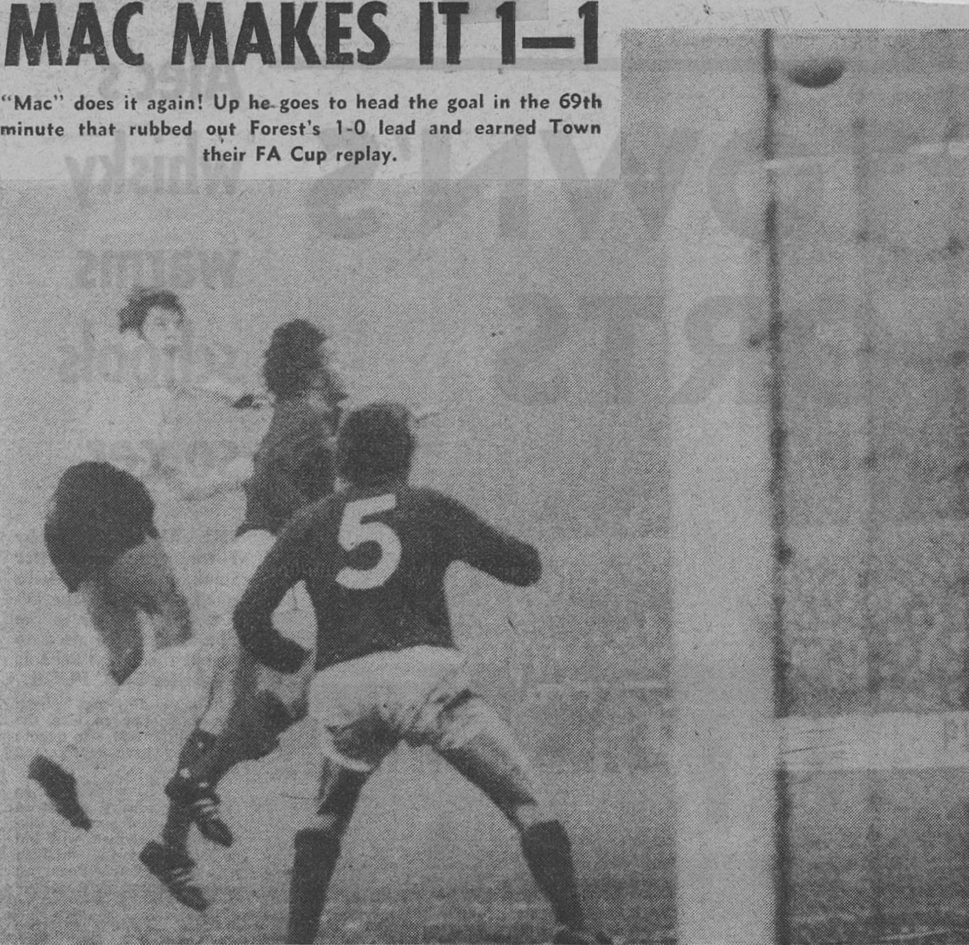 Malcolm Macdonald heads in the Town's equaliser