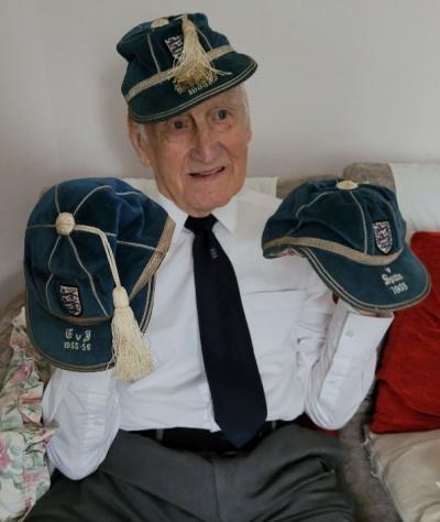 Ron Baynham with his England Caps